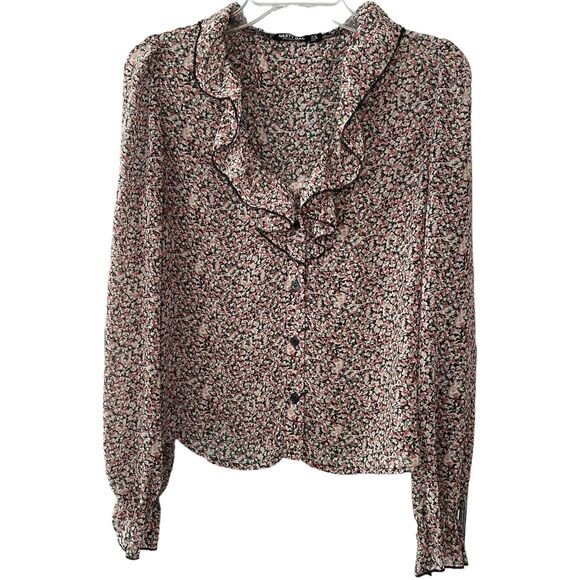 Nasty Gal Women Floral Button Down Sheer Blouse Top Long sleeve Shirt Size 6 - Picture 2 of 10